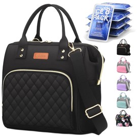 iPhixx Lunch Bags for Women, Lunch Box for Women Insulated Lunch Bag, Leakproof Lunch Tote Bags for Work with Adjustable Strap Reusable Cooler Tote Bag for Picnic,Camping, 8 Ice Packs