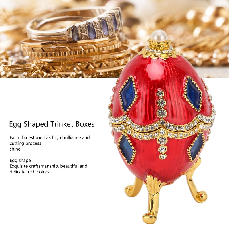 Egg Shaped Trinket Boxes Rhinestones Inlay Exquisite Jewelry Trinket Boxes