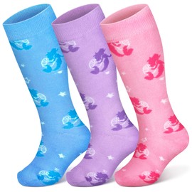 PAMAID Kids Soccer Socks 3 Pairs Toddler Knee High Soccer Socks Baseball Sock for Girls (US, Age, 3 Years, 5 Years, Mermaid)