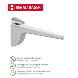 Gedotec Designer Shelf Bracket - Silver Aluminium | 1 Piece - Shelf Bracket Heavy Duty | Pinocchio | Metal Wall Shelf Support | Shelf Support Heavy Duty with Load Capacity up to 50 kg | Shelf Support