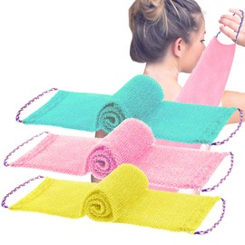 TENQUAN Pack of 3 Shower Sponge with Handle, African Exfoliating Net Bath Sponge Cream Aid for Back Soft Durable Nylon Suits for Daily Bathing for Men and Women (Pink, Green, Yellow)