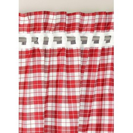 Yaland Opaque Curtains with Checked Pattern, Country House Curtains, Living Room Curtain Scarves with Tiebacks (H x W 100 x 100 cm, Red) Pack of 2