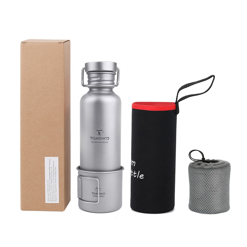 TOMSHOO 550ml Full Titanium Water Bottle with Extra Plastic Lid