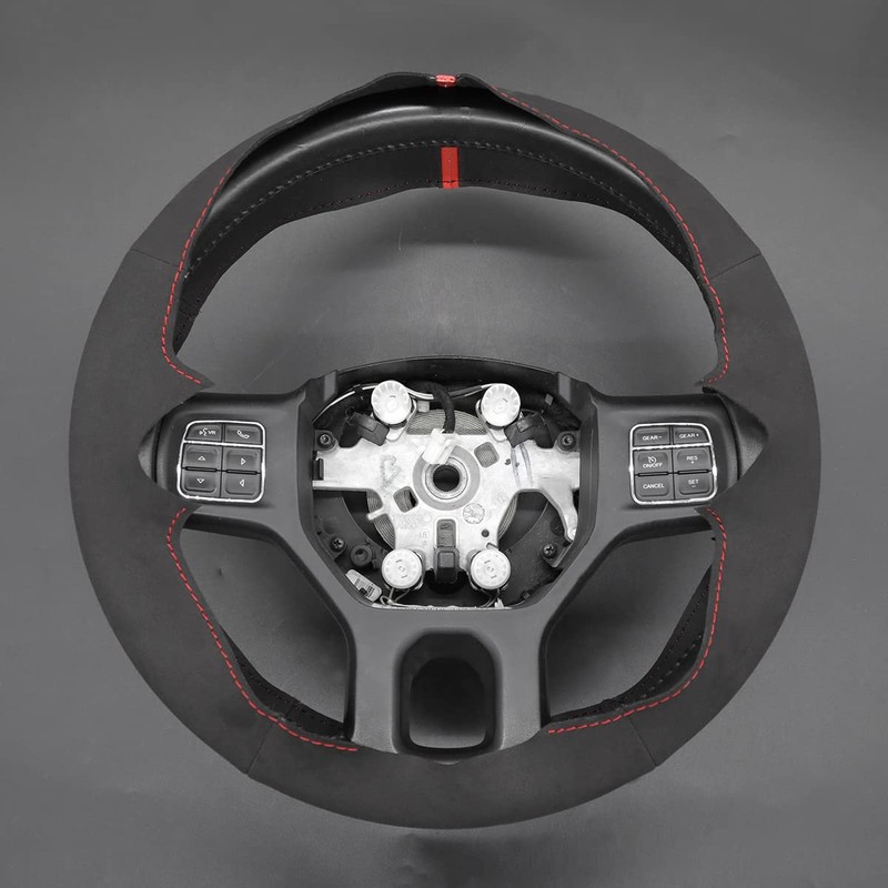 MEWANT Hand Stitch Black Suede Steering Wheel Cover Wrap for
