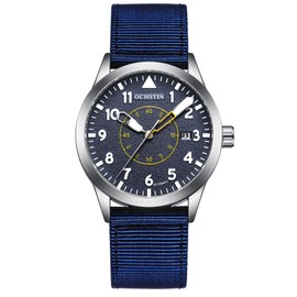 BOLYTE Men's Mechanical Military Watch Automatic Automatic Date Analog Display Premium Nylon Band Open Heart Design, N Blue, Military