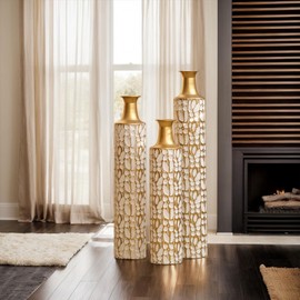Floor Gold Large Vase, Set of 3 for Home Decor 32/28/24 Inch High Wedding Centerpiece, Vintage Living Room Antique Shabby Chic Vase