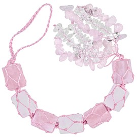 mookaitedecor Rose Quartz & Selenite Crystal Hanging Ornament Decoration for Car Hallway Window Bedroom Good Luck Home Decor, Healing Crystal Semi Precious Stone Wall Art Hanging Gifts