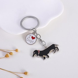 BT Bear Keychain,Dog ID Tag Cute Metal Dog Keychain Keyring Keyfob Bag Charm (Dachshund Black)