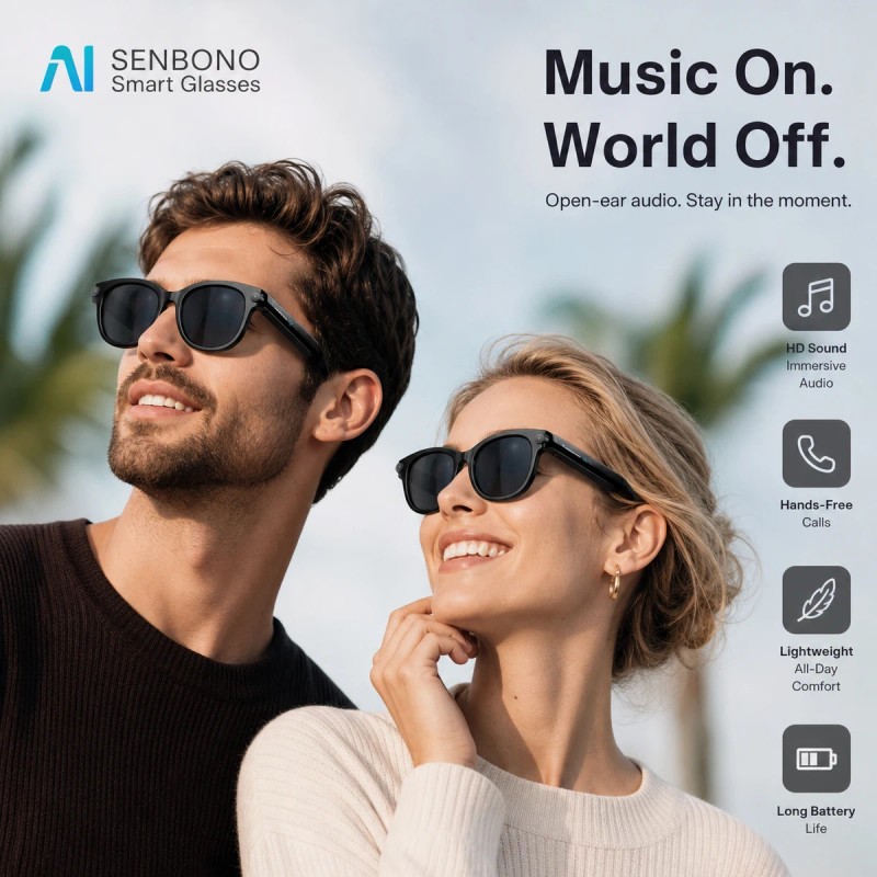 SENBONO M89-S Smart Translation Glasses with Gradient Lenses HD Camera