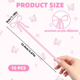 10Pcs Bow Cocktail Stirrers, Acrylic Drink Stirrers with Pink Bow Charm, Elegant Cocktail Accessories for Coquette Birthday Party Cocktail Wedding Decorations