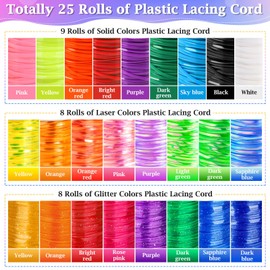 Cridoz Lanyard Kit, Boondoggle & Gimp String Weaving Kit with 25 Rolls Plastic Lacing Cord, 50 Pcs Keychain Lanyard Accessories