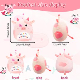 Wamiao Happy Birthday Doll Squishy Pink Unicorn Cow 10" Huggable Plush Toy & Comfy Pillow Stuffed Sweet Birthday Gift for Kids