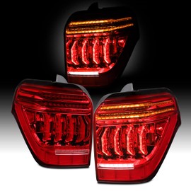 AKKON - Fits 2010-2022 Toyota 4Runner LED Tube DRL w/Sequential Turn Signal Red Clear Tail Lights Pair Driver+Passenger