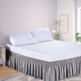 AzulHome Bed Skirts Dust Ruffle for King/California King Size Bed, 16 inch Tailored Drop with Adjustable Elastic Belt, Easy to Install and Clean, Hotel Quality Bedskirt (Grey)