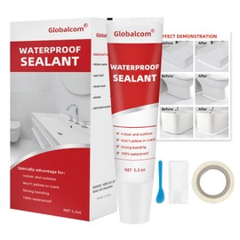Globalcom Advanced Silicone Caulk for Kitchen & Bathroom - 100% Waterproof Silicone Sealant for Interior and Exterior Use, Stronger Adhesion, Shrink & Crack Proof - 5.3 oz White