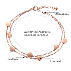 OIDEA Women's Double Chain Bracelet: Layered Bracelet Anklet Love Heart Charms Anklet Beads Bead Chain Wrist Bangle Jewellery Gift for Women Mother Girlfriend, Stainless Steel, Without Stone