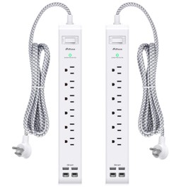 2 Pack Power Strip, 12FT Long Extension Cord, Surge Protector with 6 Outlets and 4 USB Ports (2 USB C), Flat Plug Overload Protection, Extension Cord 10+ ft, Wall Mount for Home Office Dorm College