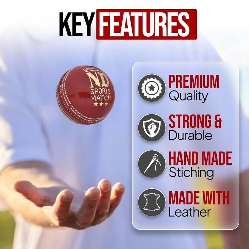 ND Sports Premium Grade Leather Cricket Ball – Ideal for