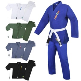 POZTEV Brazilian Jiu Jitsu Gi for Men & Women BJJ Gi Grappling Kimonos Preshrunk Lightweight Fabric Martial Arts Training Uniform With Free White Belt (Blue,A5)