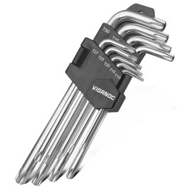 Viganoc Chrome Vanadium Steel Long Arm Torx Star Allen Wrench Set, T10-T50, 9-Piece