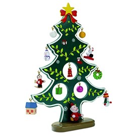 Hand-Painted Wooden Christmas Tree Decoration with 12 Pendants