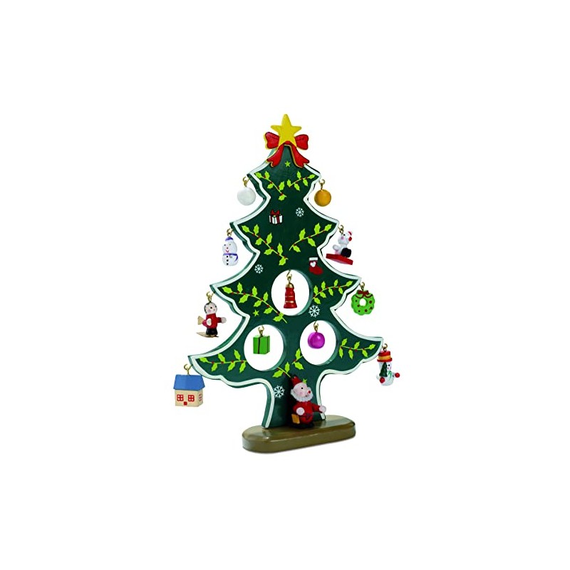 Hand-Painted Wooden Christmas Tree Decoration with 12 Pendants