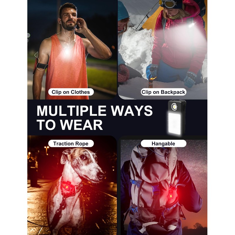 Ebukur Clip on Flashlight, Rechargeable Safety Running Light with 3