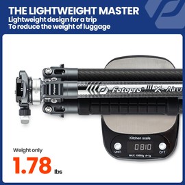 Fotopro 60" Camera Tripod for Travel, Carbon Fiber Tripod Stand with Ball Head, 0.81kg Lightweight Portable Compact Tripod for Camera DSLR, Phone Clip, Low Angle Shooting, X-Aircross 3 Lite, Gray