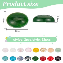 GOMAKERER Pack of 32 16 Styles Gemstone Cabochons, Mixed Oval Stone with Flat Back, Colourful Natural Jade Stone, Turquoise Stone, Tiny Agate Stones for Jewellery Making