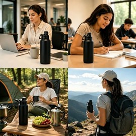 Termo, Termo de Acero Inoxidable Doble Pared de 1000MLBotella de Agua Fría (24 horas) o Caliente (12 horas), Botella Térmica para Gimnasio, Viaje,... 