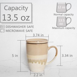 Bosmarlin Ceramic Tea Cup with Infuser and Lid, 13.5 Oz, 5 Colors to Choose, ...