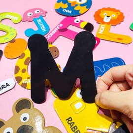 26Pcs Fridge Magnet Letters Toys Fun Cartoon Animals Magnetic Uppercase Letters Preschool Learning Spelling Games Large Alphabet Educational Toy Set for Toddler Kids Over 3 Years Old