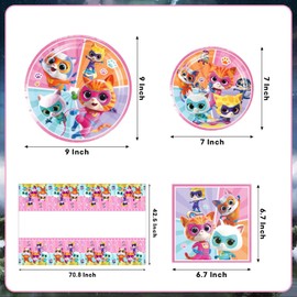 Super Kitties Birthday Party Tableware Set for 10 People - Children's Birthday Decoration with Super Kitties Pattern