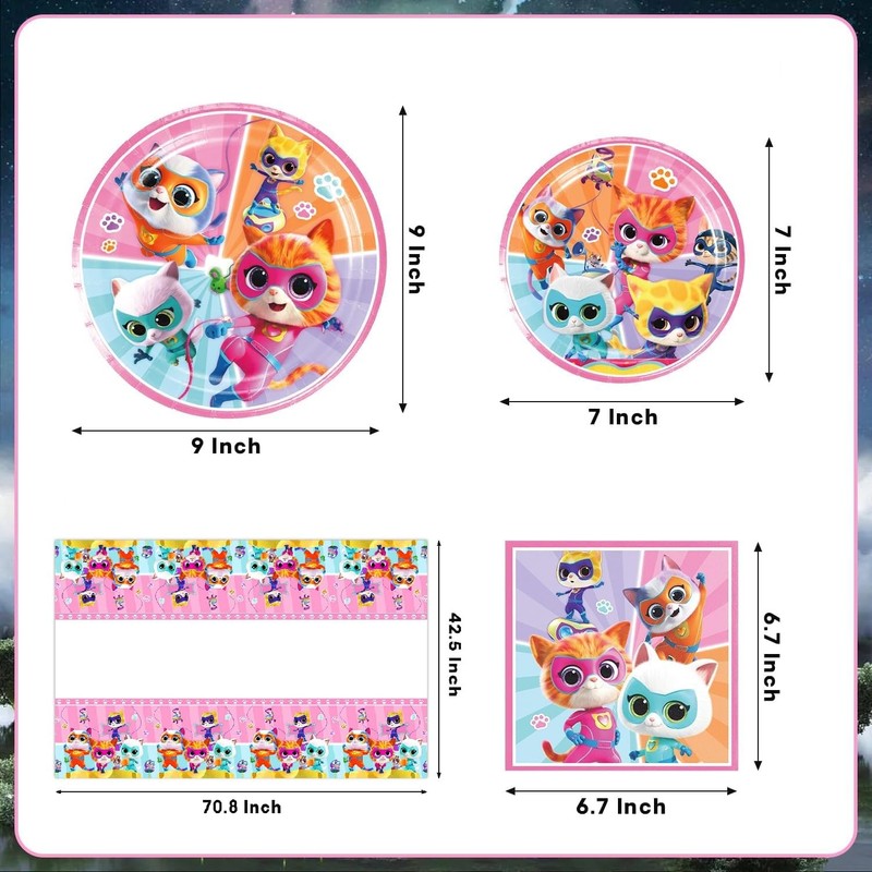 Super Kitties Birthday Party Tableware Set for 10 People -