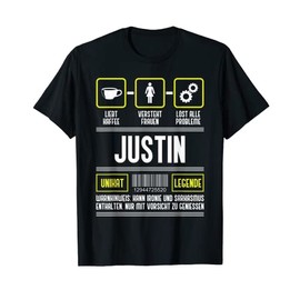Men's Justin Name First Name Justin Slogan T-Shirt, black