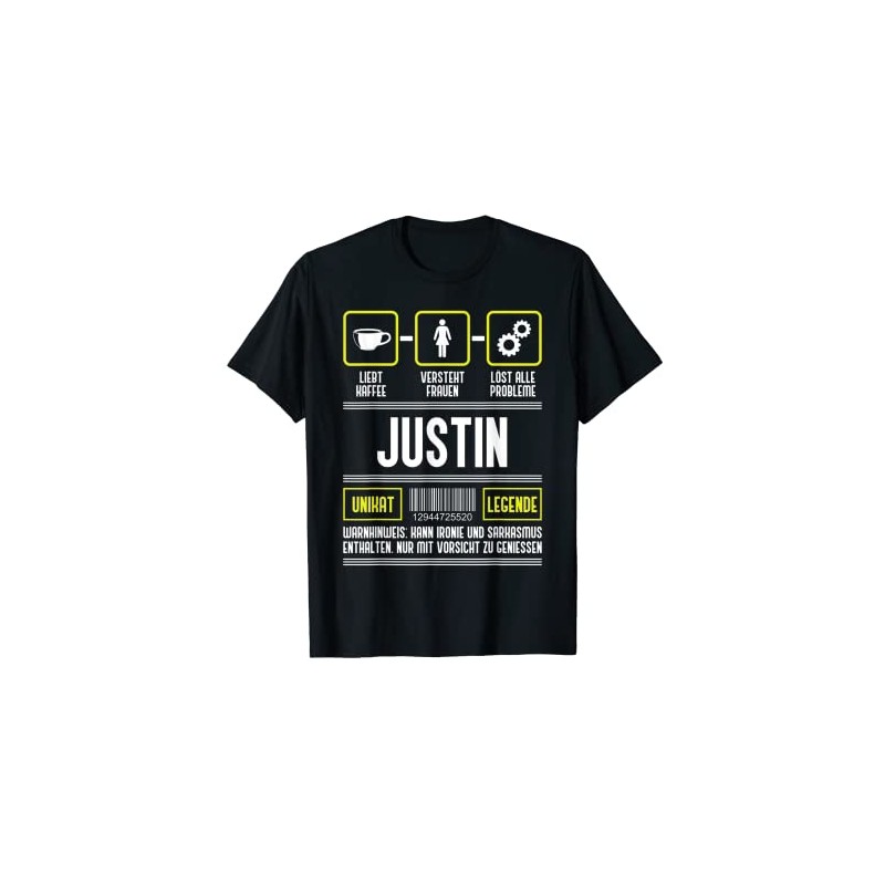 Men's Justin Name First Name Justin Slogan T-Shirt, black