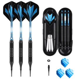 sanfeng Darts with Plastic Tip 18 g Case for Electronic Dartboard Soft Darts with Blue Aluminium Shafts 6 Flights 50 Anti-Loose Rubber Rings 50 Tips