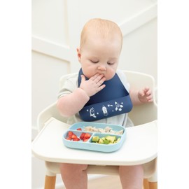 Bella Tunno Little Bites Bib – Silicone Baby Bibs for Infant Girls and Boys Ages 3-12 Months, Non-Toxic, BPA Free Soft Silicone Bib, Waterproof and Easy to Clean (Outer Space)