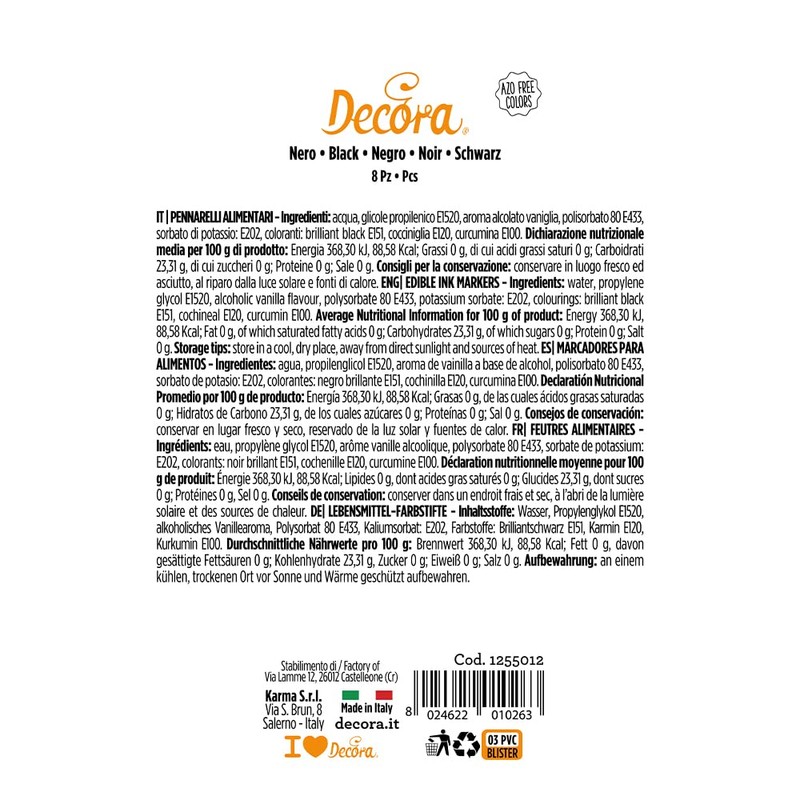 Decora 1255012 8er-Packung Dekostifte Schwarz, 50 g