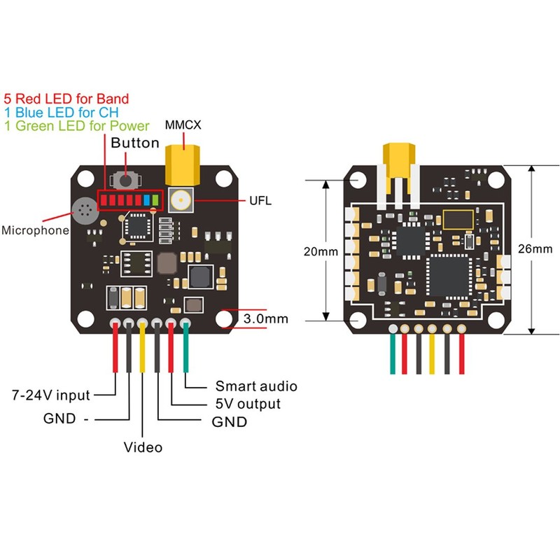 AKK FX3-ultimate 5.8GHz 25mW/200mW/400mW/600mW Switchable Mini VTX Support OSD Configuring
