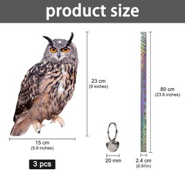 kungfu Mall Owl to Keep Birds Away, 3 Pack Hanging Outdoors Reflective Scarer Away Bird Deterrent Device to Keep Birds Pigeon Woodpecker Away from Patio Garden