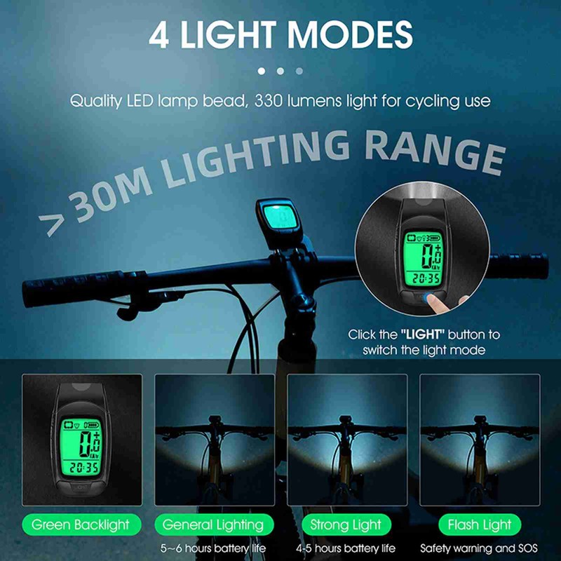 3 in 1 Bike Computer with Headlight Horn IP64 Multifunction