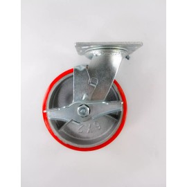 Hy-Weld 5" x 2" Polyurethane On Cast Iron (Red) - Swivel with Brake