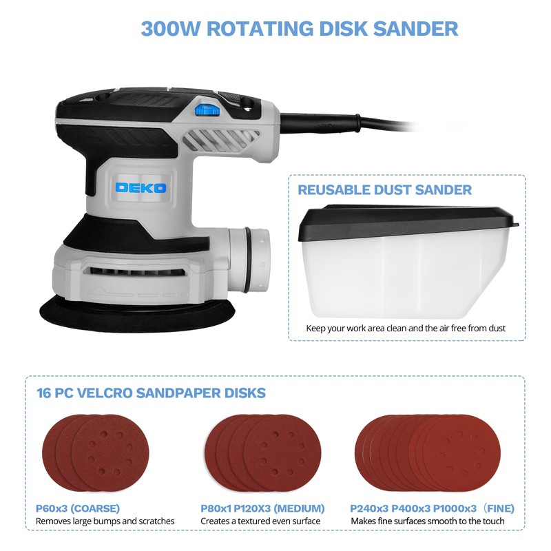 Orbital Sander Corded Hand Sander: DEKOPRO 5" Random Orbital Sander