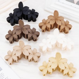Ahoney 6PCS Flower Hair Clips for Women, Big Claw Clips for Thick Hair Nonslip, Hawaiian Cute Hair Clips Banana Clip Beach Hair Accessories for Women Girls (Neutral 02)