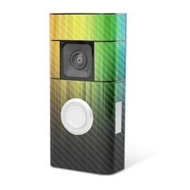 MightySkins Carbon Fiber Skin Compatible with Ring Video Doorbell Plus - Rainbow Streaks | Protective, Durable Textured Carbon Fiber Finish | Easy to Apply