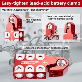 Kaas Battery Terminal Connectors, Colored Anode Top Post Battery Terminal, Positive (Red) Negative (Blue) Set (+/-), for SAE/DIN/EN Tapered Top Post, 12-Way Terminal Clamps in 8AWG to 4/0 (XL) AWG