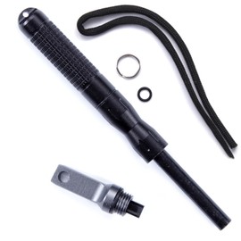 Fire Starter Kit with Lanyard - Ferrocerium - (Tactical Black) - for Camping, Hunting, Fishing, Power Outages, Survival, Safety