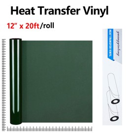 guangyintong Dark Green Heat Transfer Vinyl HTV Rolls, 12" x 20ft Dark Green Iron on Vinyl for T-Shirts Glossy Surface HTV Vinyl for All Cutter Machines Easy to Cut & Weed for Heat Vinyl Design
