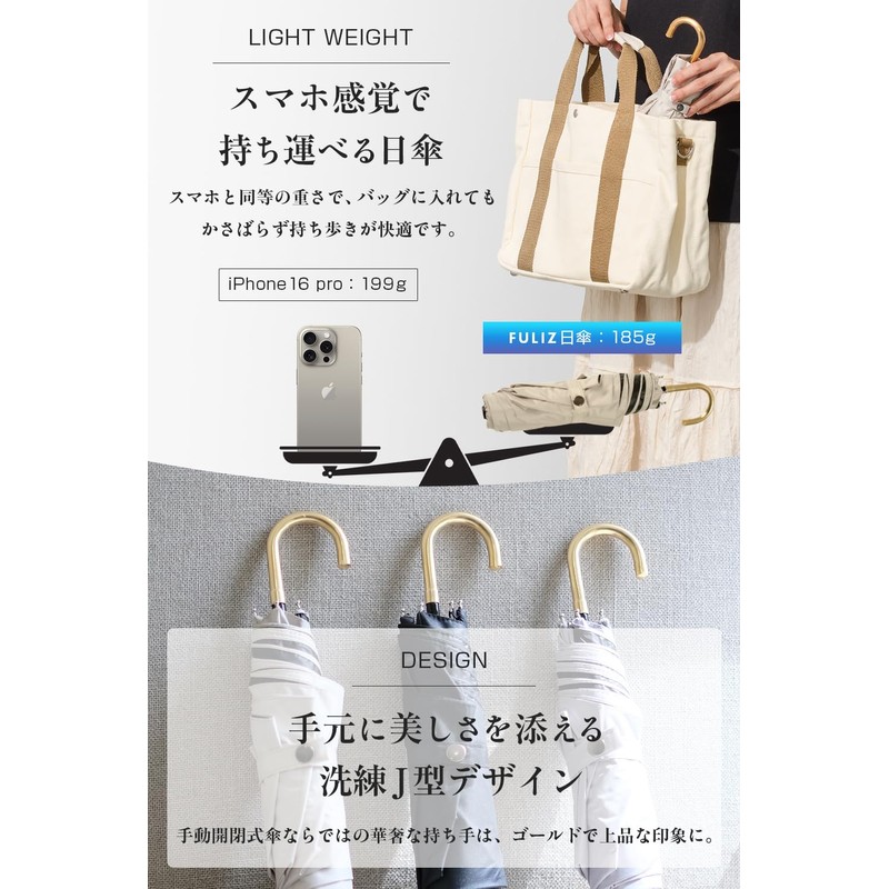 FULIZ Parasol Folding Umbrella, Black, Black